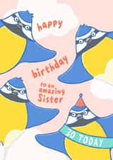 Cute 30th Birthday Card - For Sister - Birds - Blue Tits created by Fliss Muir
