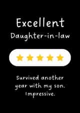Funny Birthday/Anniversary Card - Five Stars - Excellent Daughter-In-Law created by Sundiva Designs