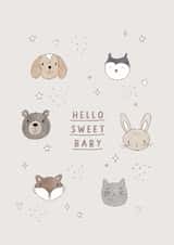 Cute New Baby Card - Hello Sweet Baby - Animals created by Jessie Miles