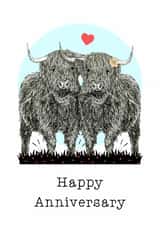Classic Anniversary Card - Highland Cows - Wife/Husband/Girlfriend/Boyfriend created by Beth Higgins Art