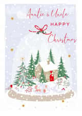 Classic Christmas Card - For Auntie and Uncle - Cute Mountain House in Snowglobe created by SABIVO Design by Sabina