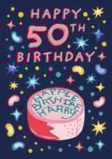 Funny 50th Birthday Card - Harry Potter - Hagrid Birthday Cake 'Happee Birthday Harry' created by Cardology