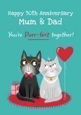 Cute 30th Anniversary Card - Cats - For Parents created by Hannah Jayne Lewin