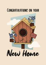 Cute Congratulations on your new home card - birds moving birdhouse created by GScribbles