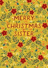 Pretty Christmas Card - For Sister - Berries & Poinsettias created by Pear Tree Press