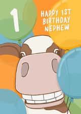 Cute 1st Birthday Card - For Nephew - Cow created by Fliss Muir