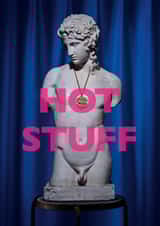 Cheeky birthday card for him featuring a male statue and "Hot Stuff" message created by Ornament Art