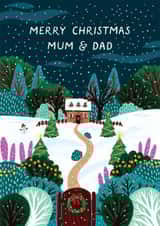 Classic Christmas Card - For Mum And Dad - Snowy Cottage created by Pear Tree Press