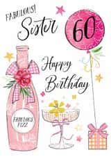 Traditional Birthday Card - 60th - For Sister - Pink Fizz created by Katie Phythian Design
