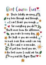 Heartfelt Thank You Card - Best Cousin Ever - Poem created by And You Can Quote Me