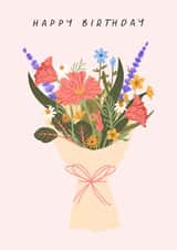 Pretty Birthday Card - Wildflowers Floral Bouquet - Flowers created by Sad Girl Illustration