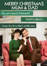 Funny Christmas Card - Mum And Dad - Terrible News created by Quitting Hollywood