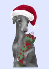 Cute Christmas Santa Puppy Holding Cracker. created by Molly Reid