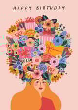 Pretty Birthday Card - For Her - Flower Hat created by Sad Girl Illustration