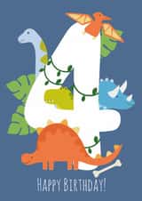 Cute Birthday Card - 4th - Dinosaurs created by Abigail Elodie