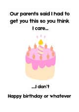Funny birthday card for sister - I don't care- Cake - Middle finger created by Up Bucket Designs
