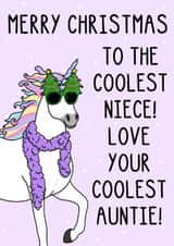 Cute Christmas Card - For Niece - Coolest Auntie - Unicorn created by OhJaye