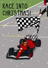 Punny Christmas Card - Race In To Christmas - Racing Car created by OhJaye