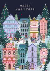 Classic Christmas Card - Festive Village - Decorated Houses created by Sad Girl Illustration