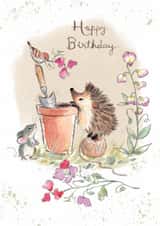 Cute Birthday Card - Hedgehog, Mouse And Bird - Flowers created by Paper Shed Design