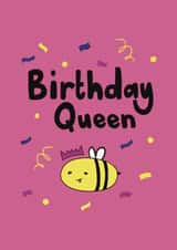 Cute birthday card for her - birthday queen, bee with confetti and crown created by Pomelo Illustrations