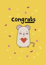 Cute congrats card with pun on rats, illustration with confetti and a heart created by Pomelo Illustrations