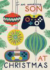 Classic Christmas Card - For Son - Gaming Controller Baubles created by Laura Darrington Design Ltd.