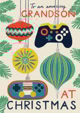 Classic Christmas Card - For Grandson - Gaming Controller Baubles created by Laura Darrington Design Ltd.