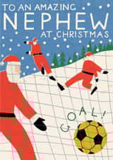 Classic Christmas Card - For Nephew - Santas Playing Football created by Laura Darrington Design Ltd.