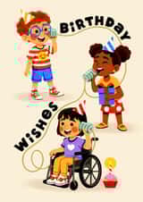 Cute Birthday Card - Party Friends - Tin Can Phones created by Folio | Ian Owen