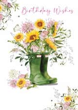 Traditional Birthday Card - For Her - Sunflowers  Wellie Boots created by Nigel Quiney