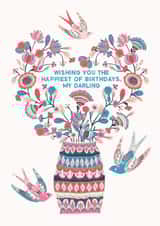 Pretty Birthday Card - Flower Heart - Swallow Birds created by THE PRINTED SQUARE STUDIO