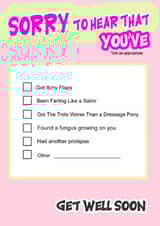 Funny Get Well Soon Card - Tick Box - Sorry to Hear... created by Go La La!