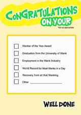 Rude Congratulations Card - Check Box - Wanker created by Go La La!