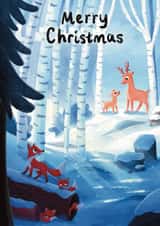 Cute Christmas Card - Woodland Deer & Foxes - Snowy Forest created by Sophie Kent Illustration