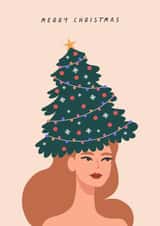 Arty Christmas Card - Christmas Tree Hat - Baubles created by Sad Girl Illustration