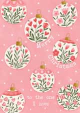 Pretty Pink Floral Baubles Christmas Card for wife - girlfriend - partner created by The Merry Giraffe