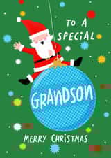 Cute Christmas Card - For A Special Grandson - Santa Swinging On A Bauble created by Nicola Watson