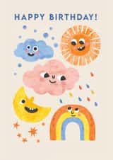 Cute Happy Birthday Card - Weather Kids Birthday Card - Sunshine & Rainbows created by Emily Nash Illustration