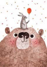 Cute Bear Card - Bear & Bunny Birthday Card - Cute Rabbit Card for Kids created by Emily Nash Illustration