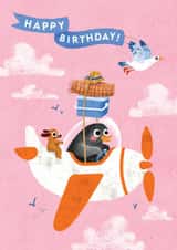 Cute Penguin Birthday Card - Funny Aeroplane Birthday Card - Animal Themed Card created by Emily Nash Illustration