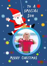 Personalised Christmas Photo Card created by Nicola Watson - Cute Christmas Card - Special Son - Swinging Santa