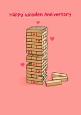 Classic 5th Anniversary Card - Jenga - Wooden created by Blue Kiwi Design