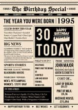 Fun fact 30th Birthday Card, Born in 1995, cool 30th birthday created by Lucie Chapman
