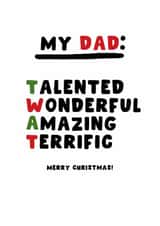 Cheeky Christmas Card - For Dad - Twat created by Pink Peach Cards