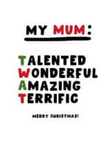 Cheeky Christmas Card - For Mum - Twat created by Pink Peach Cards