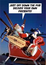 Funny Retro Christmas Card For Friends and Family - Cheeky Banter - Pub - Sleigh created by Dean Morris Cards