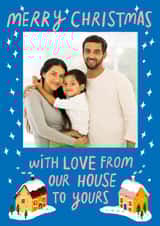 Personalised Christmas Photo Card created by @AimeeStevens.Design - Classic Christmas Card - Snowy Houses