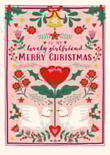 Pretty Christmas Card - For Lovely Girlfriend - Folk Florals created by Nina Raby - Jones