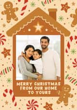Personalised Christmas Photo Card created by Pink Peach Cards - Cute Christmas Card – Gingerbread House – From Our Home To Yours